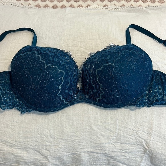 Victoria Secret Dream Angel Bra 34C Teal Shimmer Padded Wireless - Picture 2 of 4